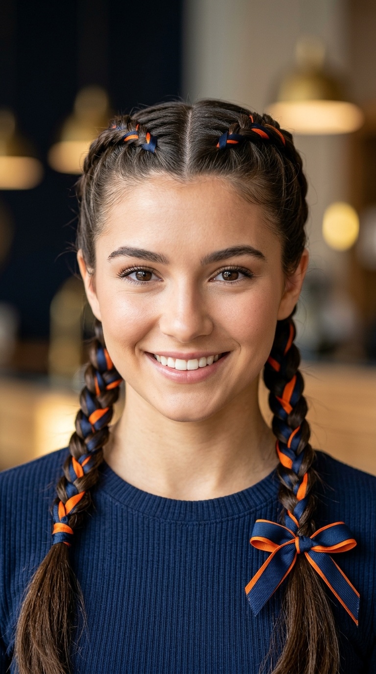 Double Dutch Braids with Ribbon Ties