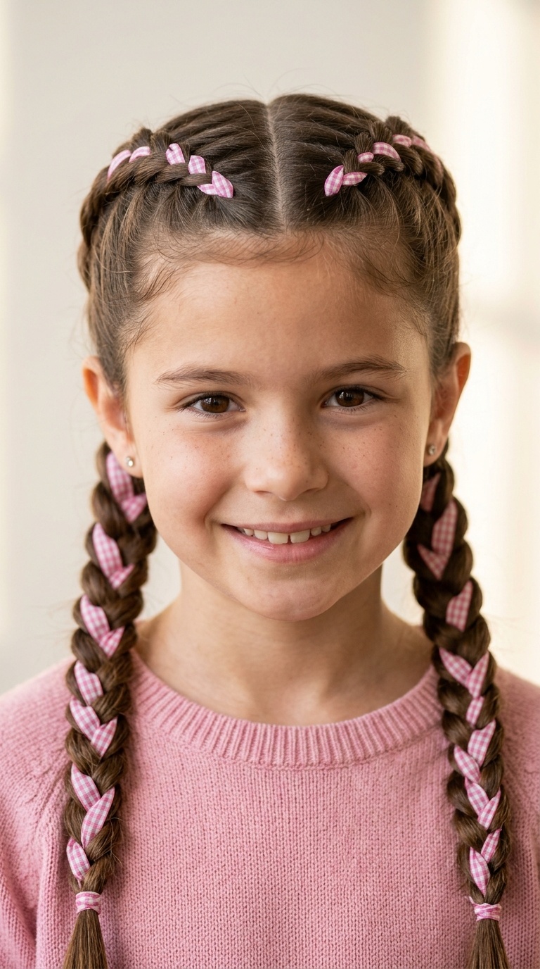Double Dutch Braids with Ribbon Weaving