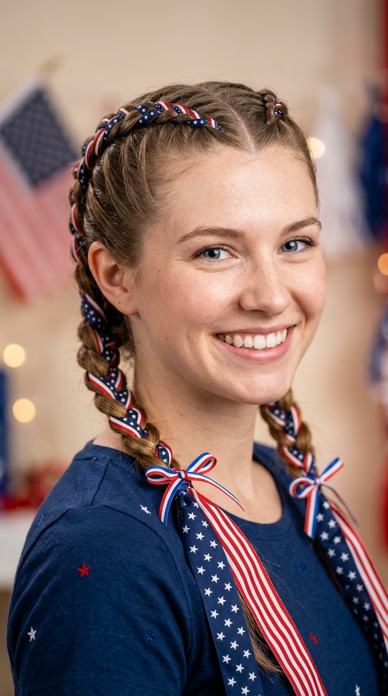 Double Dutch Braids with Star-Spangled Streamers