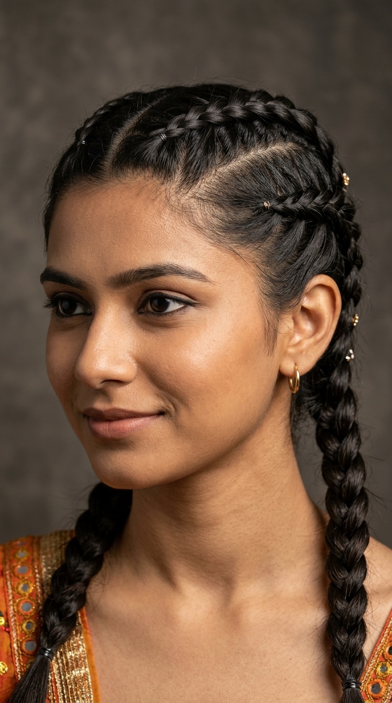 Double French Braid Mohawk