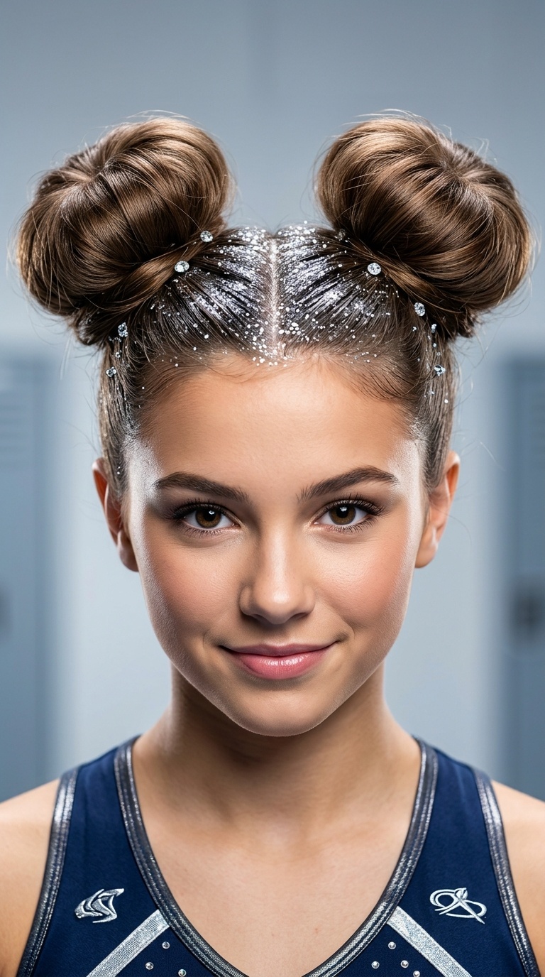 Double High Buns (Space Buns) with Glitter Roots