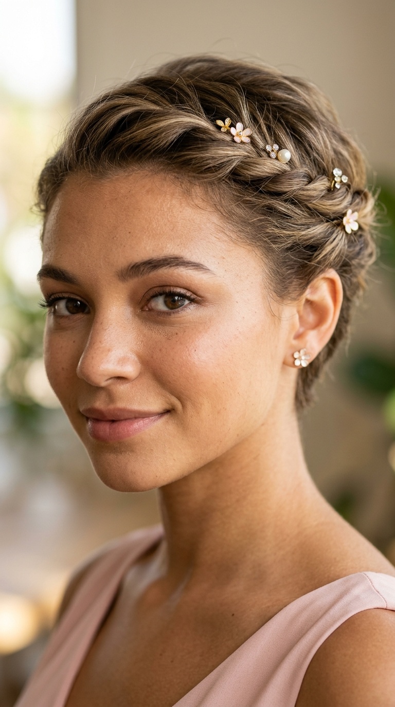 Double Side-Twist with Floral Pins