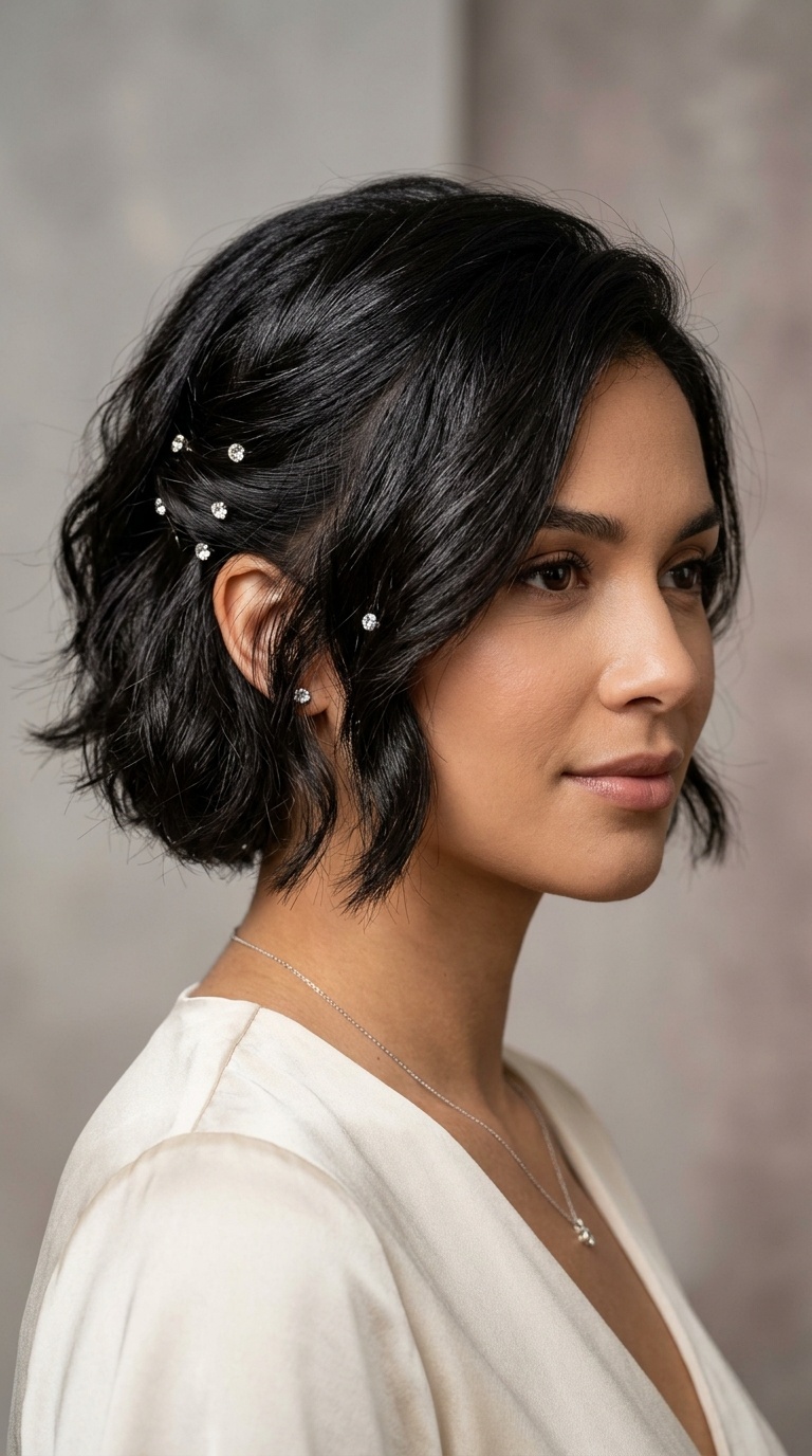 Double-Sided Tucked Bob with Rhinestones