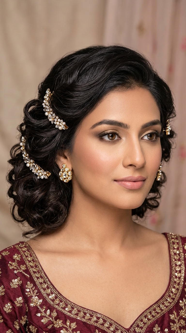 Double-Sided Tucked Curls with Gemstone Clips