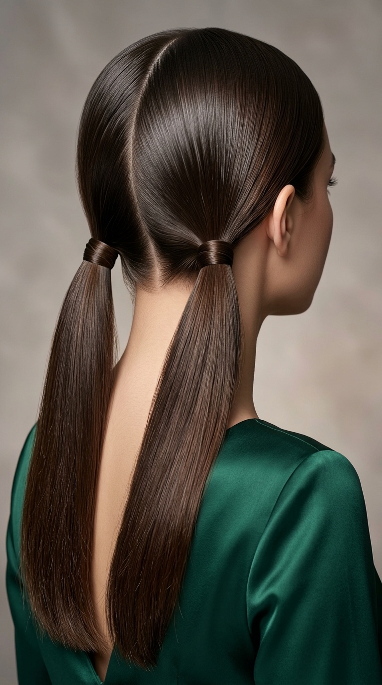 Double Sleek Pigtail Ponies