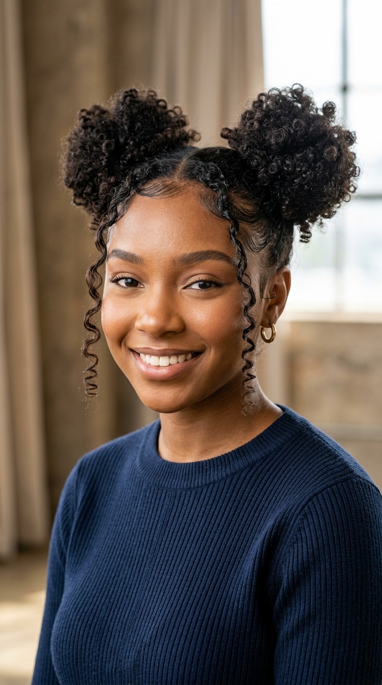 Double Space Buns with Face-Framing Tendrils