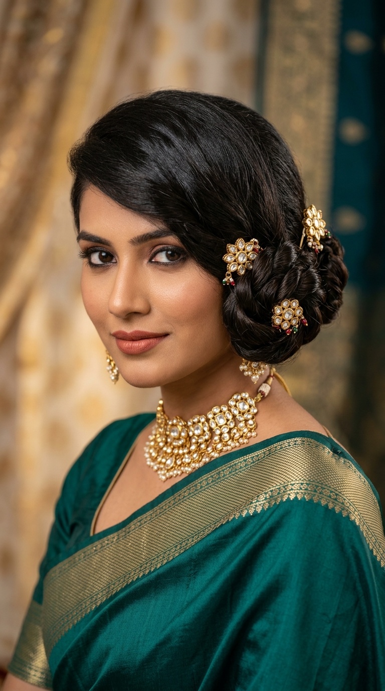 Double-Twist Bun with Kundan Pins