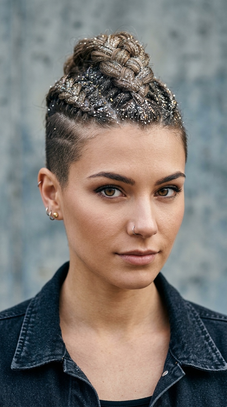 Dutch Braid Faux Hawk with Glitter