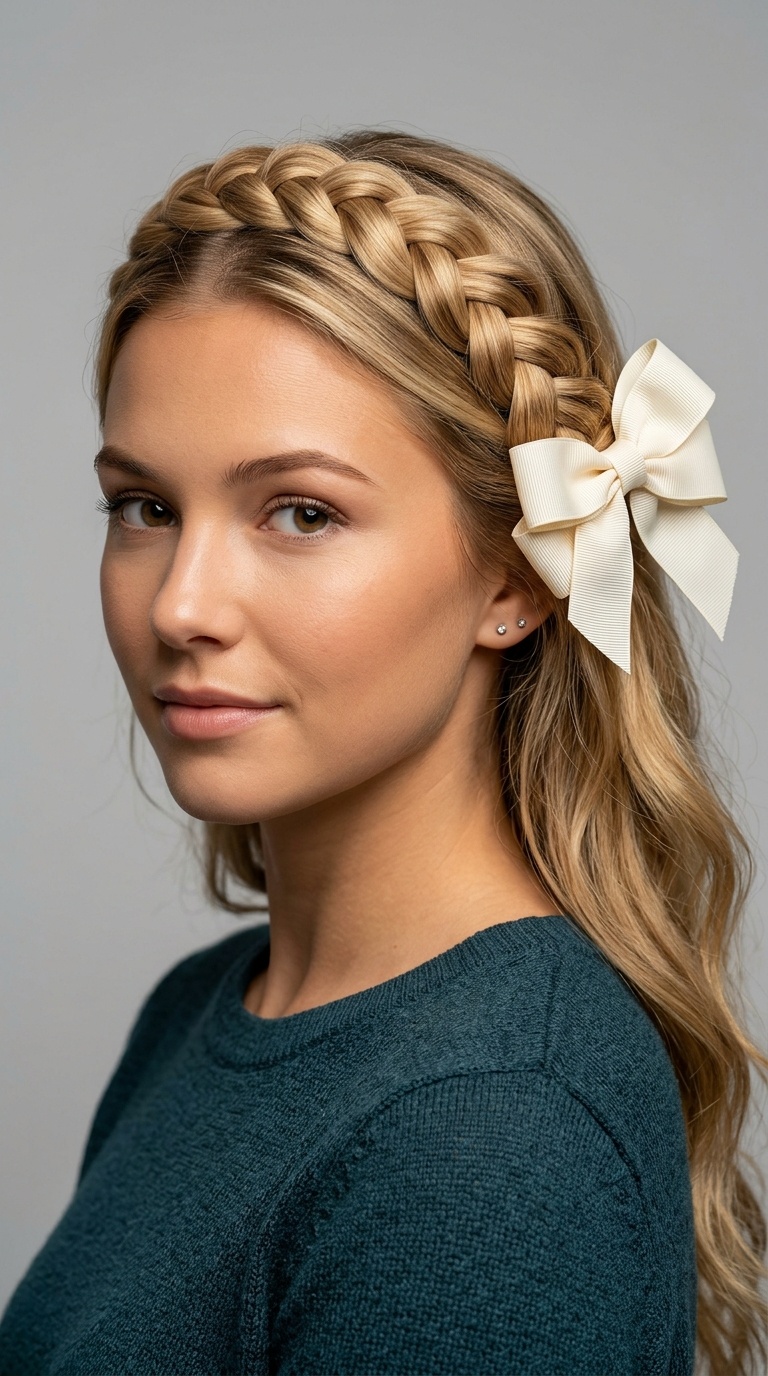 Dutch Braid Headband with Back Bow