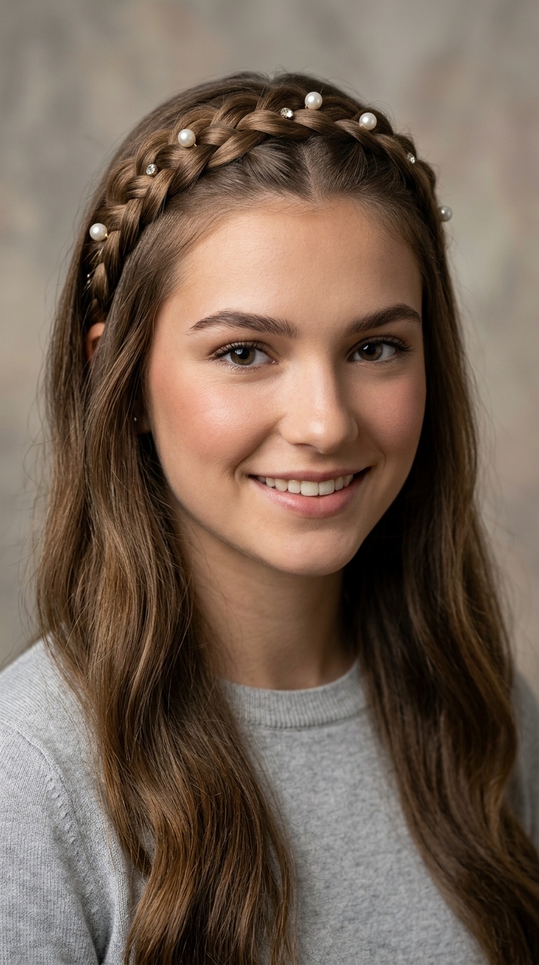 Dutch Braid Headband with Pearl Pins