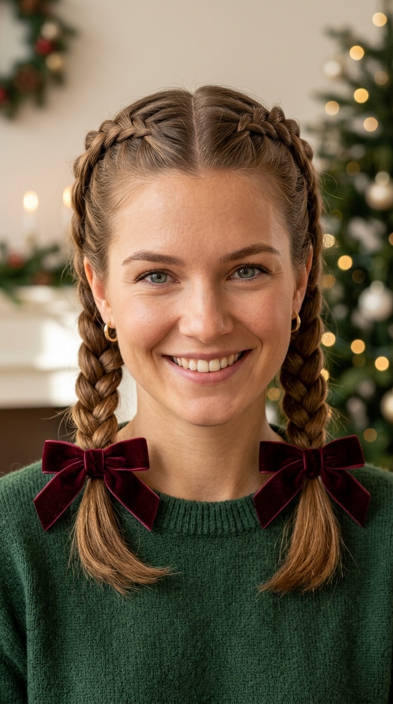Dutch Braid Pigtails with Bows