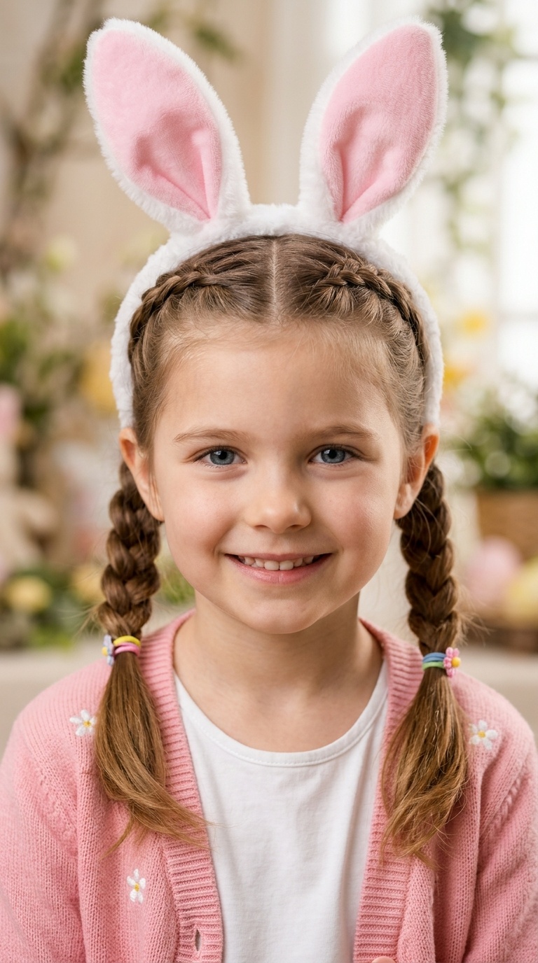 Dutch Braid Pigtails with Bunny Ears