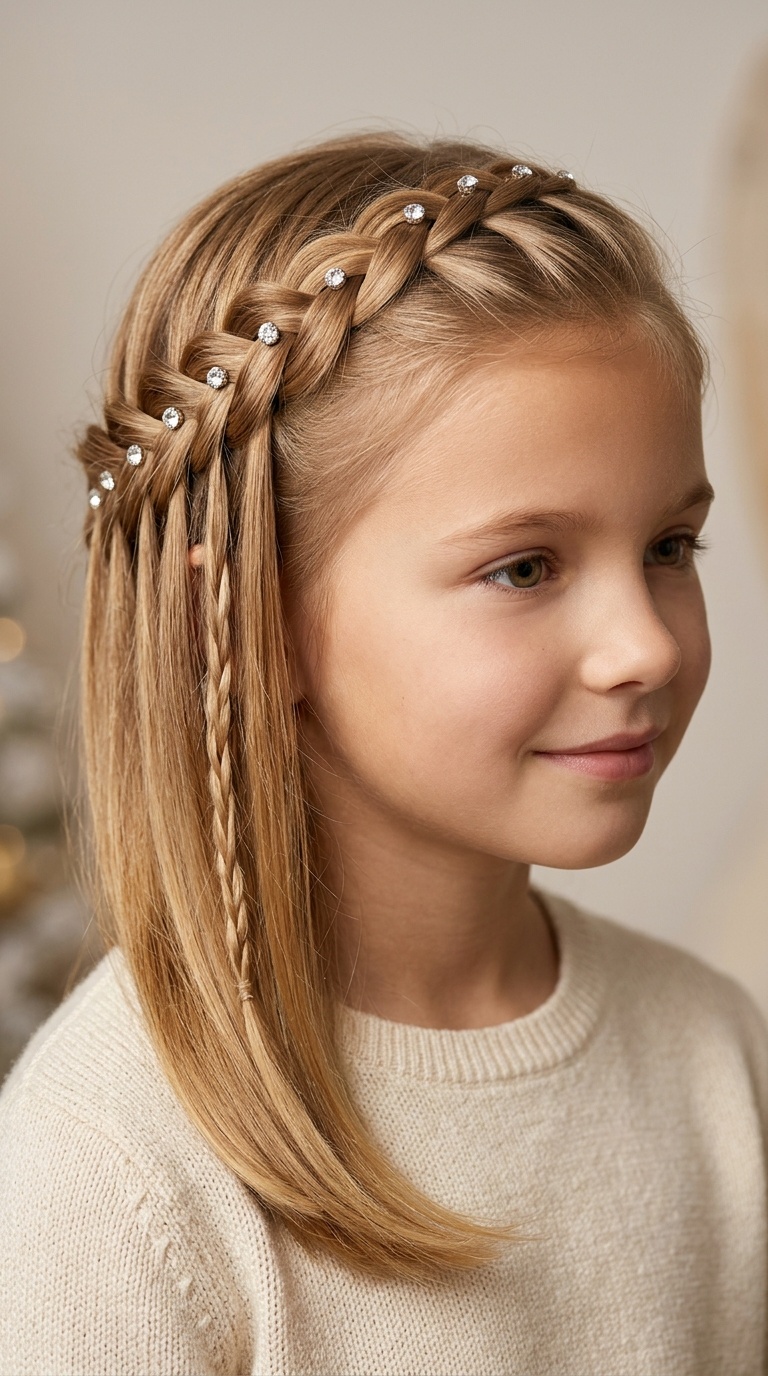 Dutch Braid Waterfall with Gems