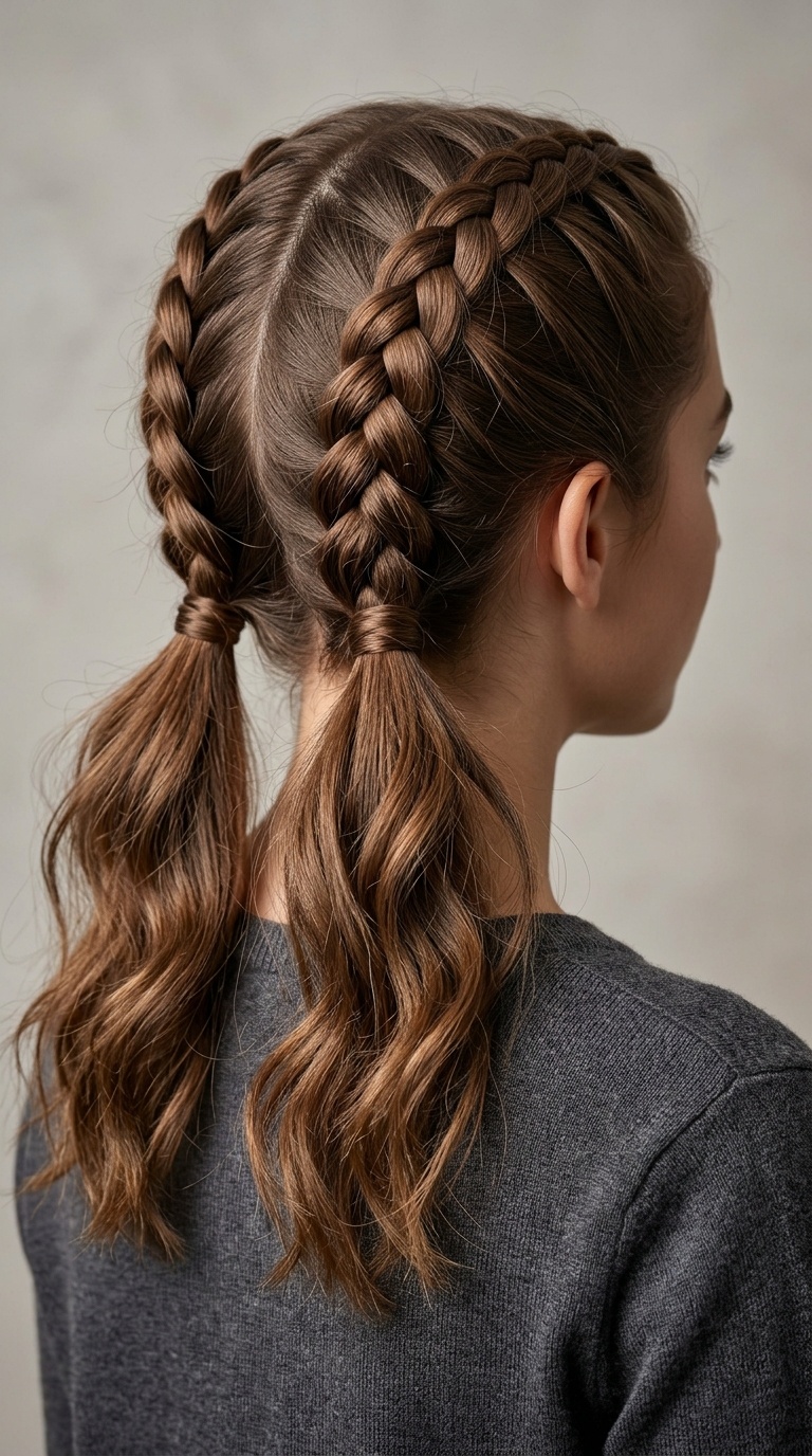 Dutch Braided Pigtails with Messy Ends