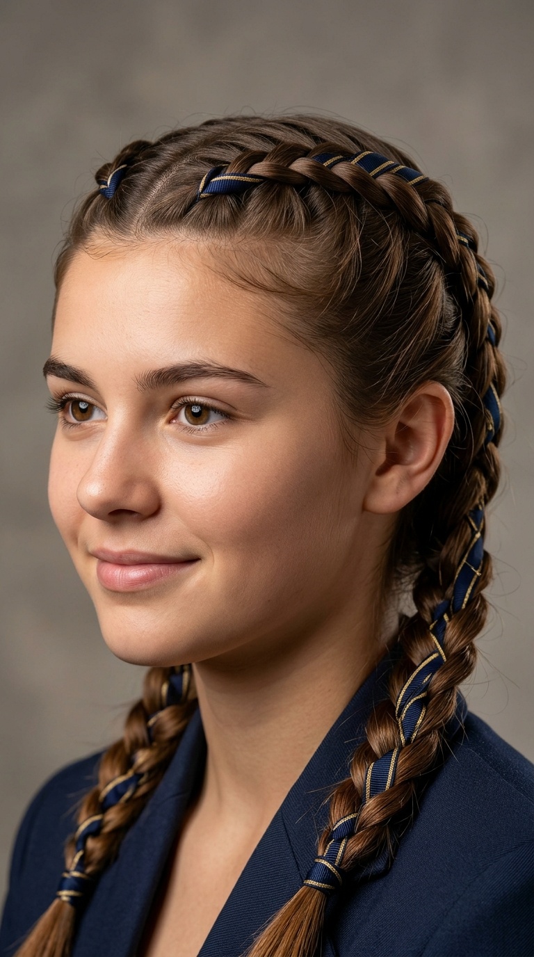 Dutch Braids with Ribbon Integration