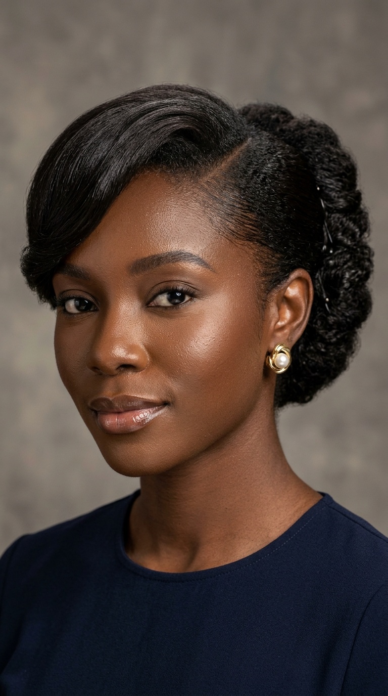 Elegant French Twist Bun with Side Swoop