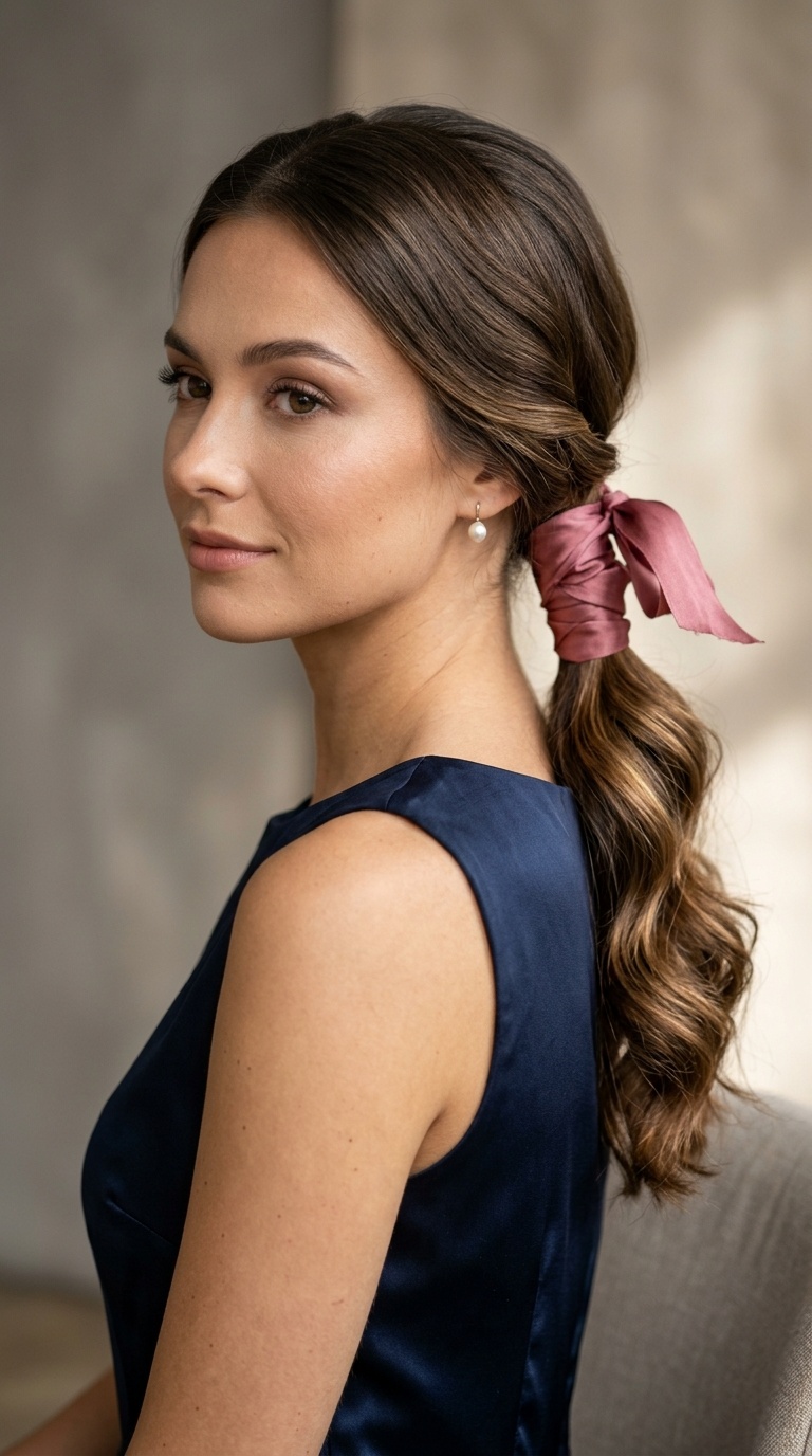 Elegant Low Ponytail with Ribbon