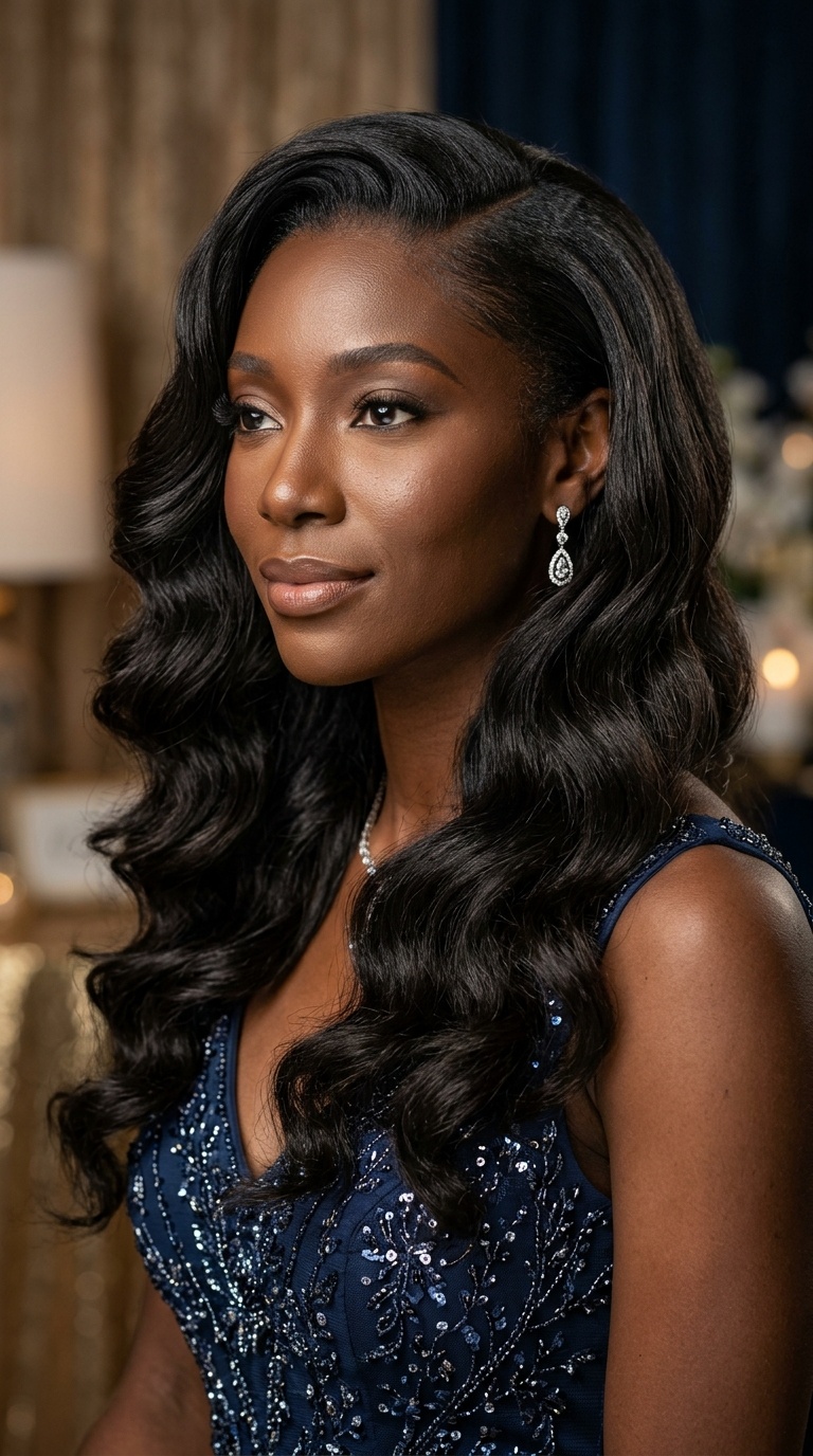 Elegant Side-Swept Hollywood Waves