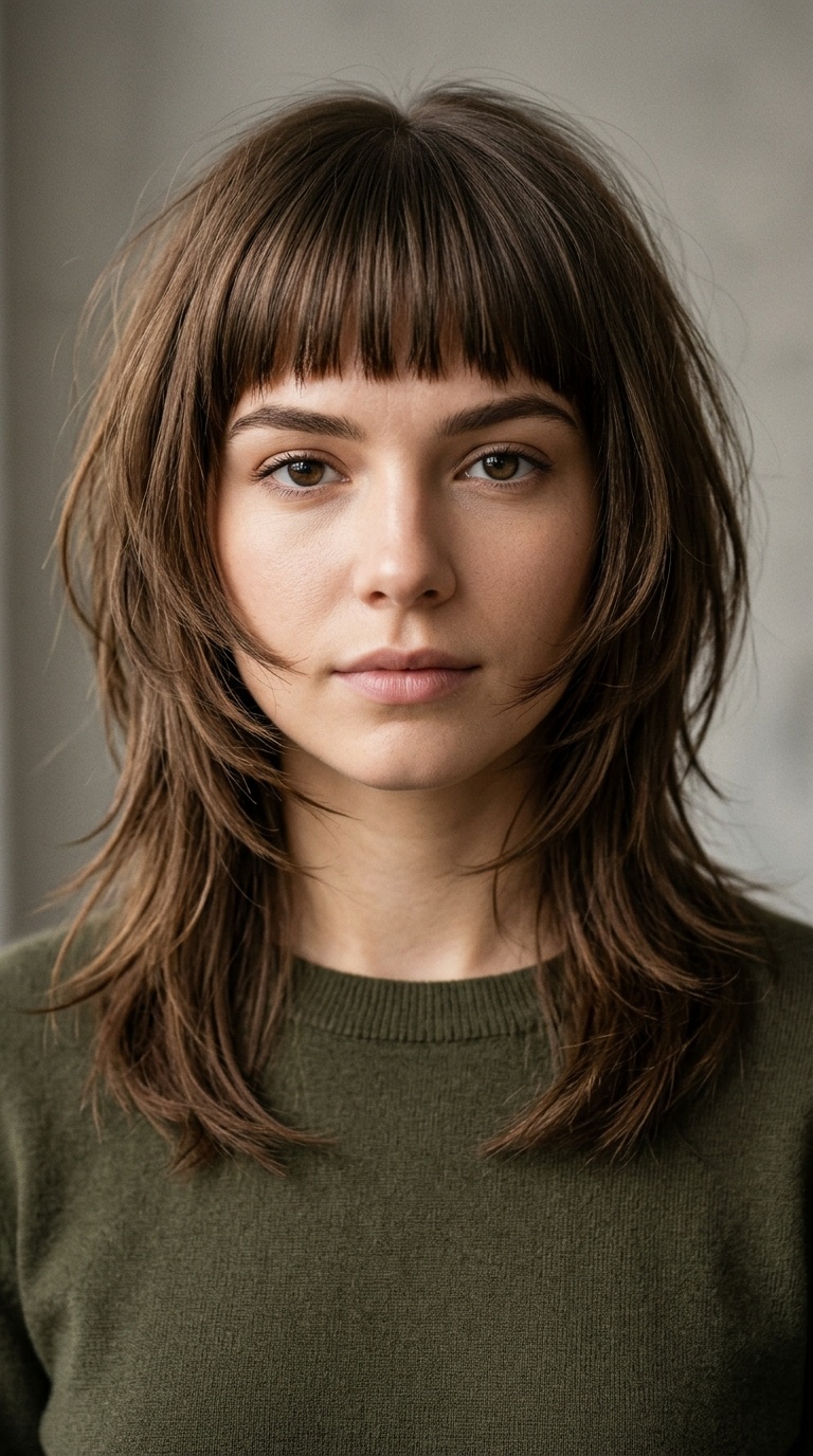 Face-Framing Layers with Blunt Bangs