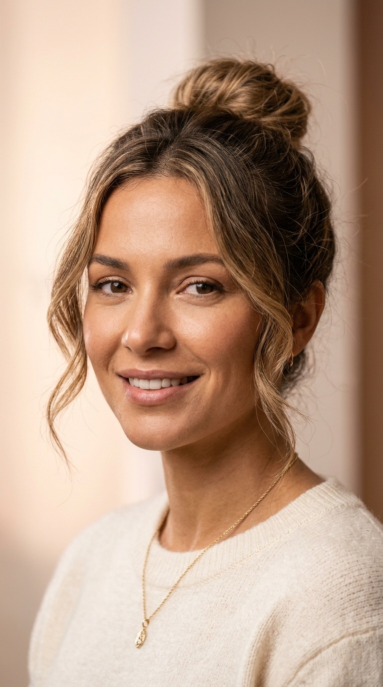 Face-Framing Tendrils and Messy Bun
