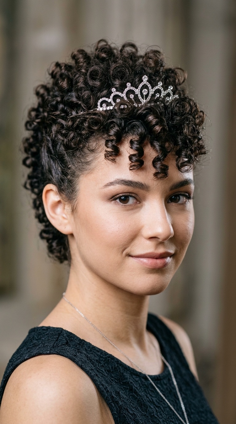 Faux-Hawk Curly Style with Crown Accent