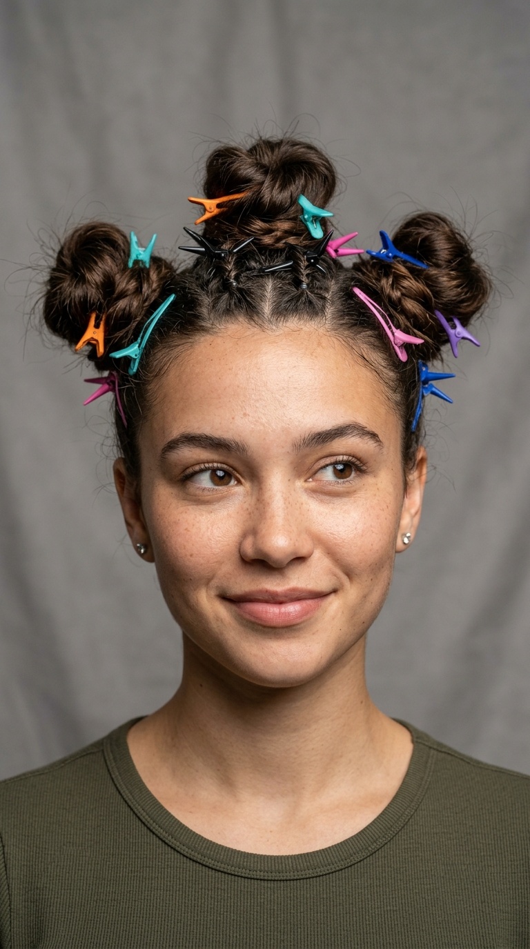 Faux-Hawk Space Buns with Spiky Clips