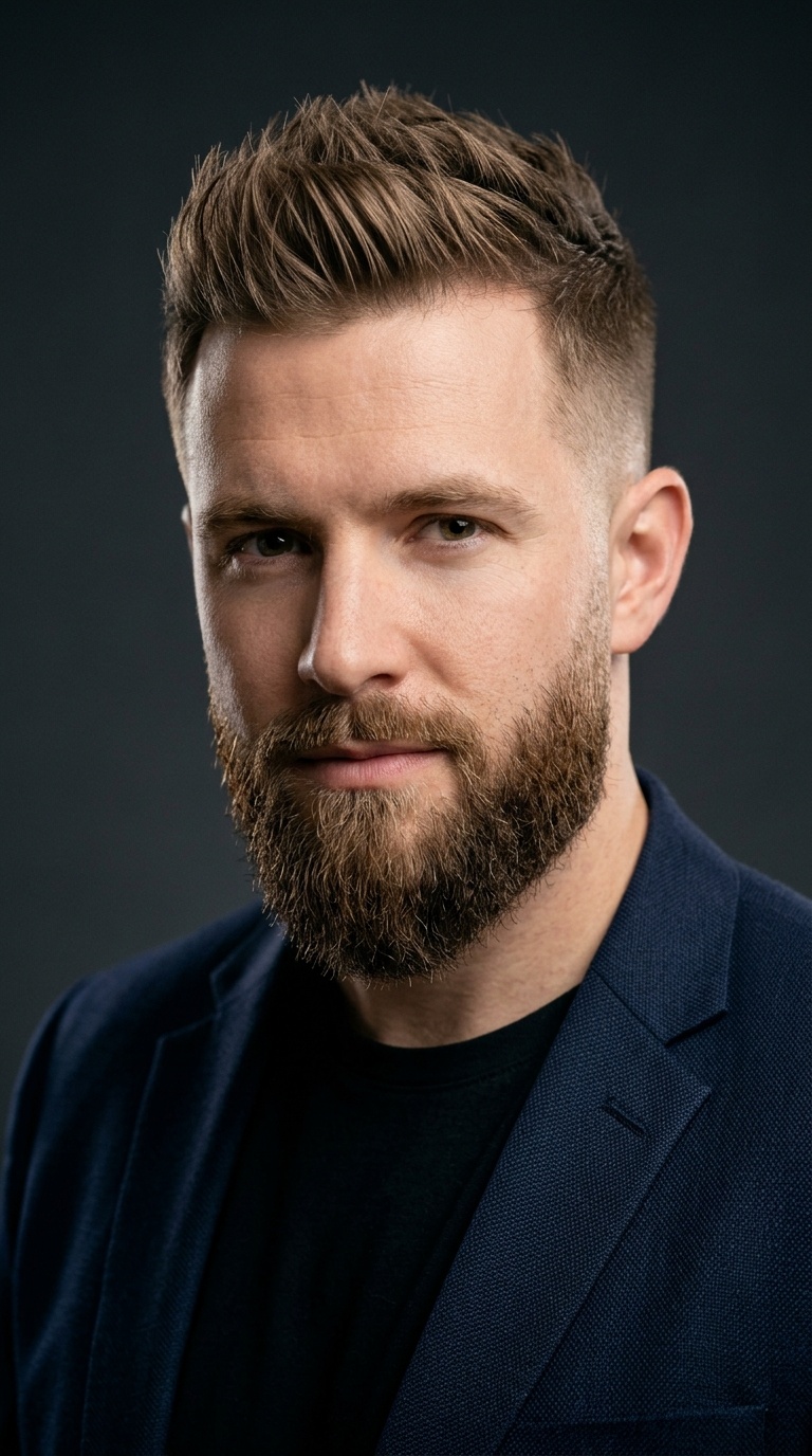 Faux Hawk with Taper Fade and Pointed Beard