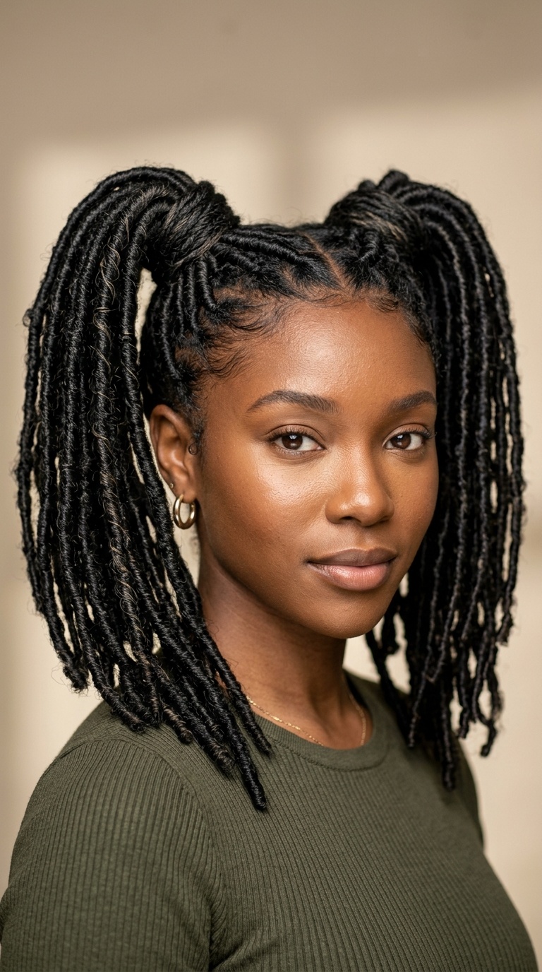 Faux Locs Double Ponytails
