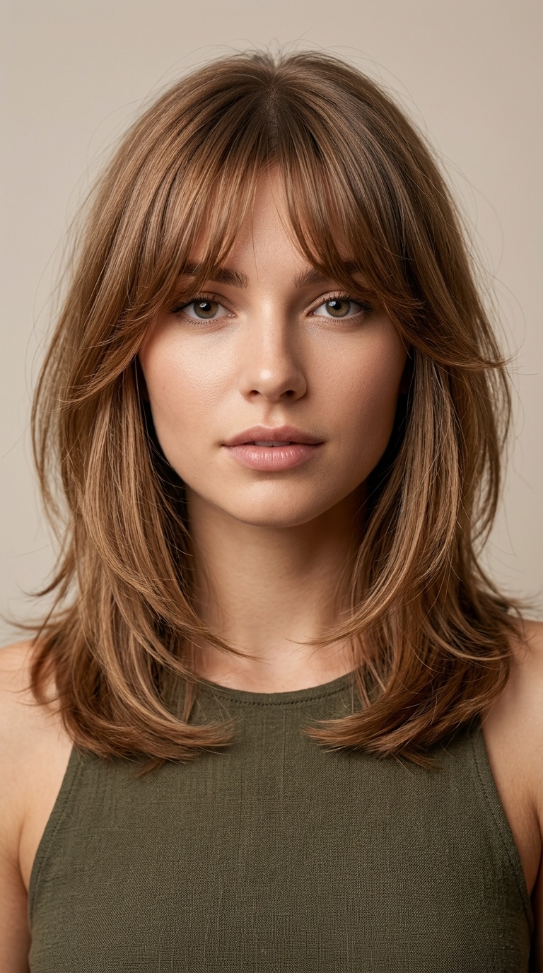 Feathered Bangs with a Mid-Length Cut
