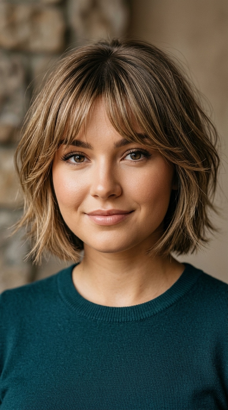 Feathered Bob with Side Swept Bangs