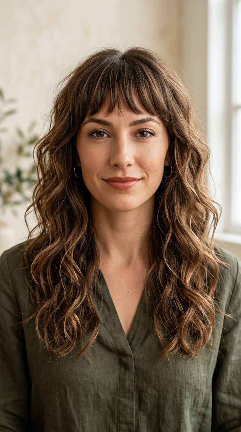 Feathered Micro-Bangs with Tousled Waves
