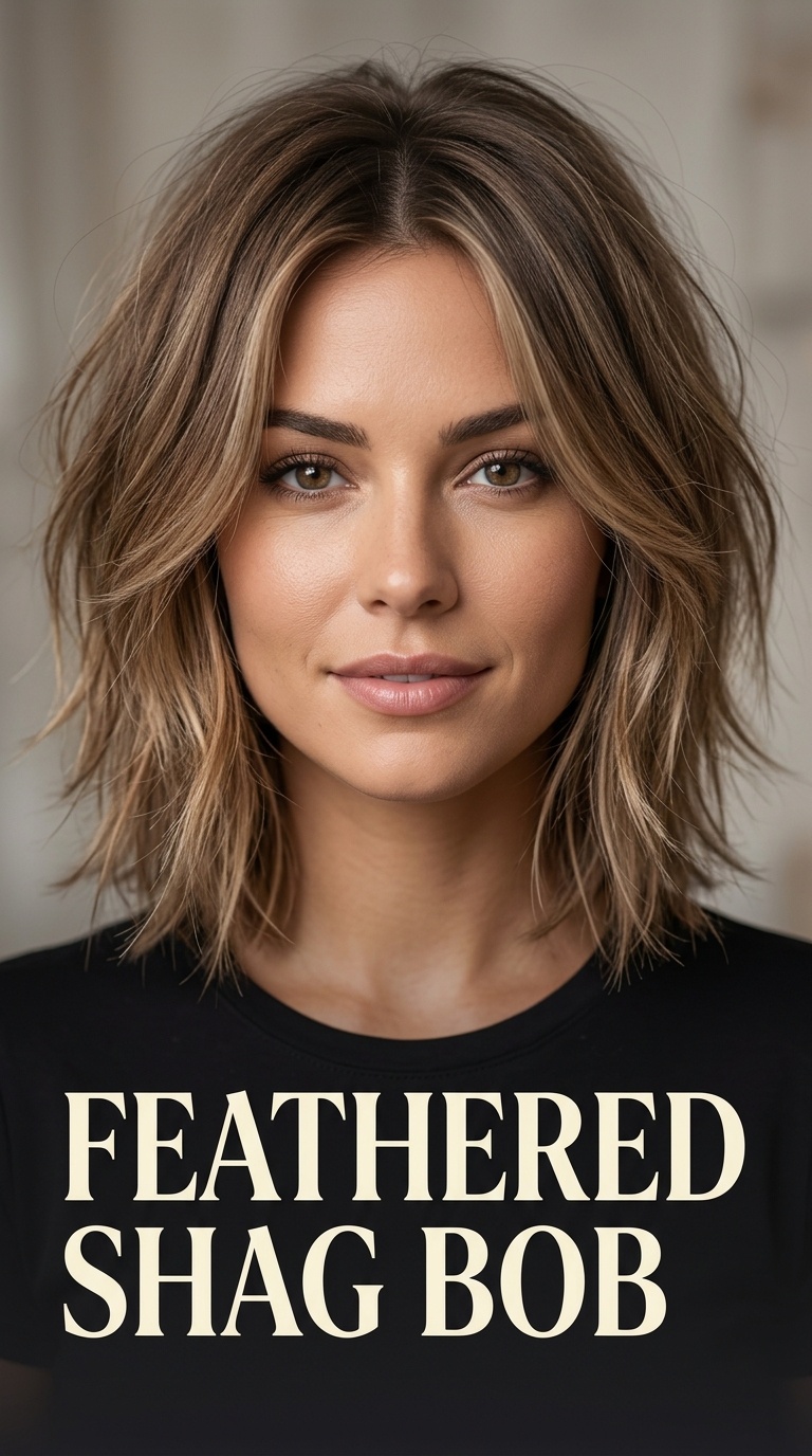 Feathered Shag Bob for Fine Hair