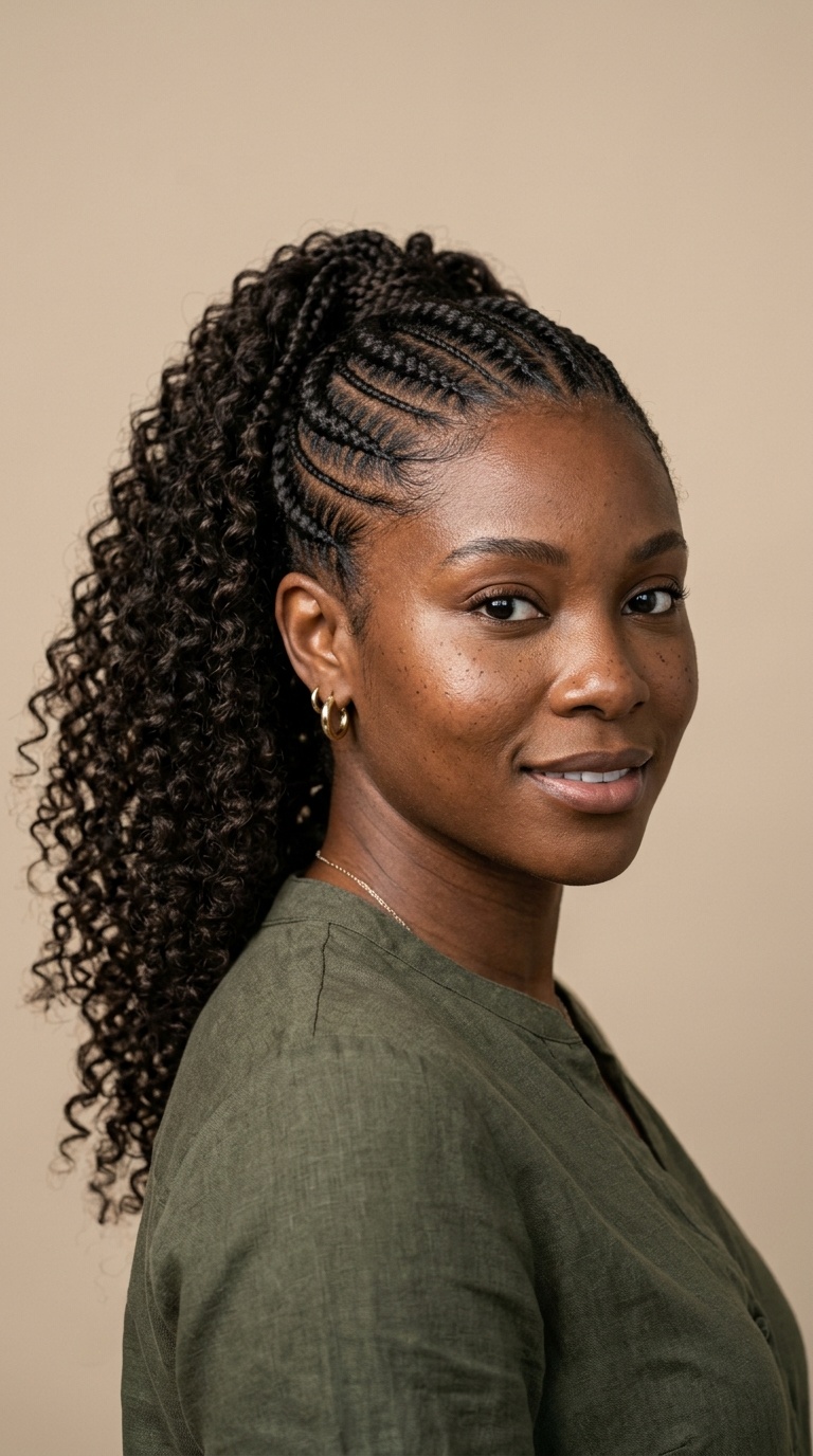 Feed-in Braids with a High Curly Ponytail