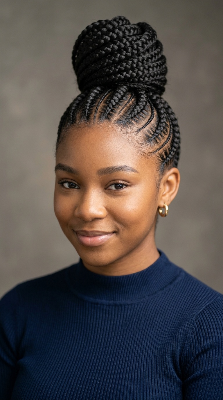 Feed-in Cornrows into a High Bun