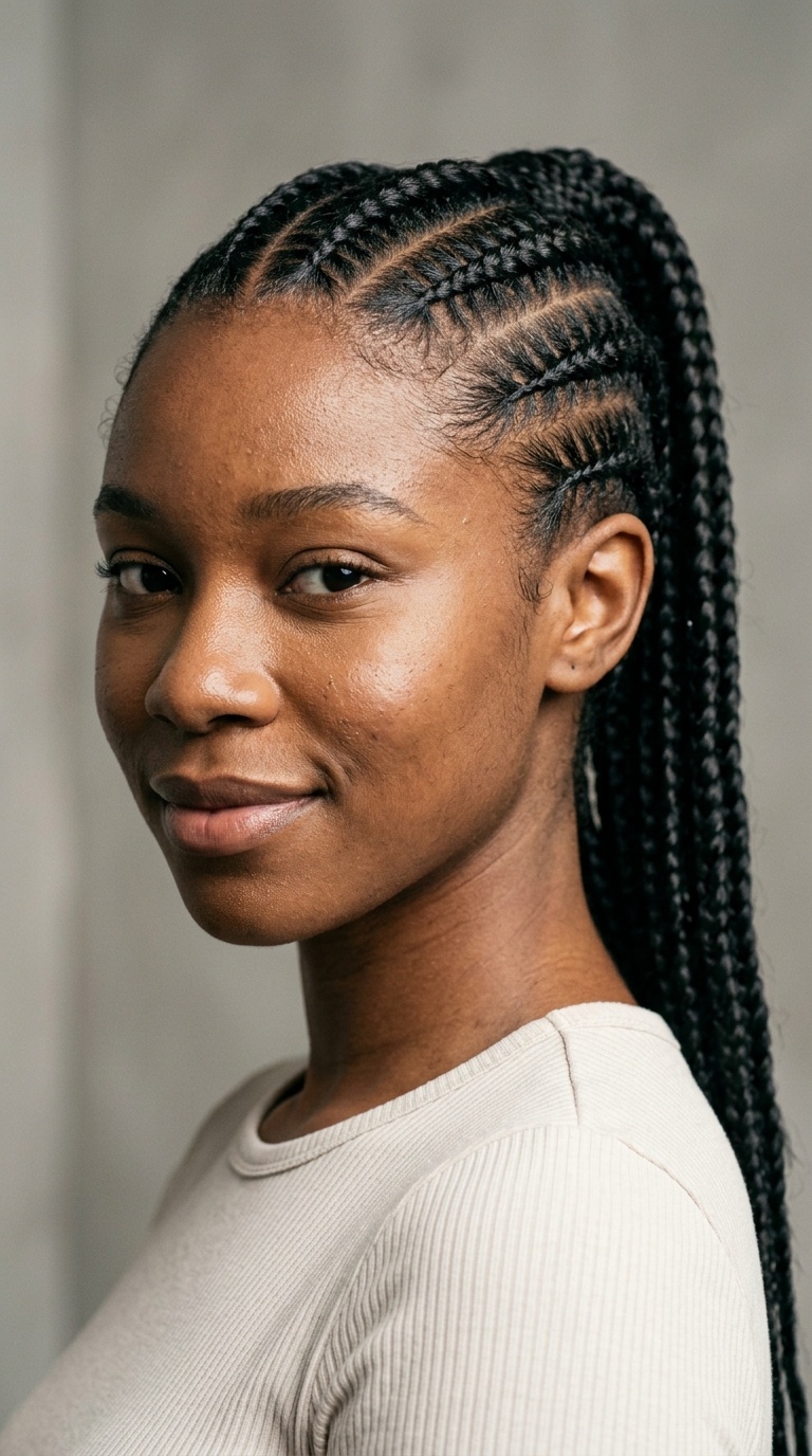Feed-in Cornrows into a Long Ponytail