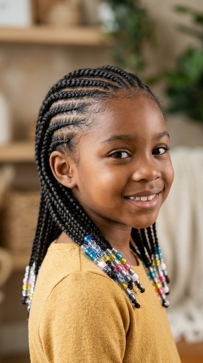 Feed-in Cornrows with Beads