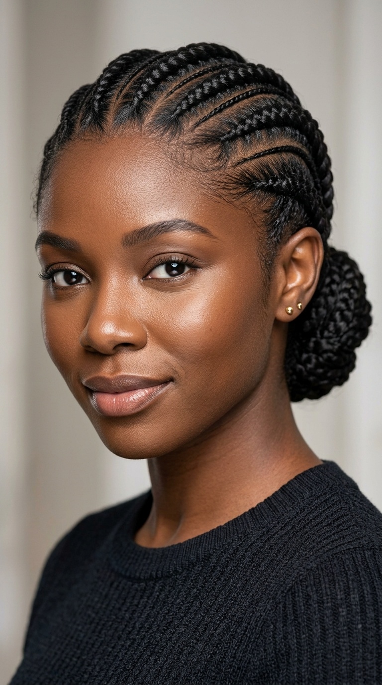 Feed-in Cornrows with Low Bun