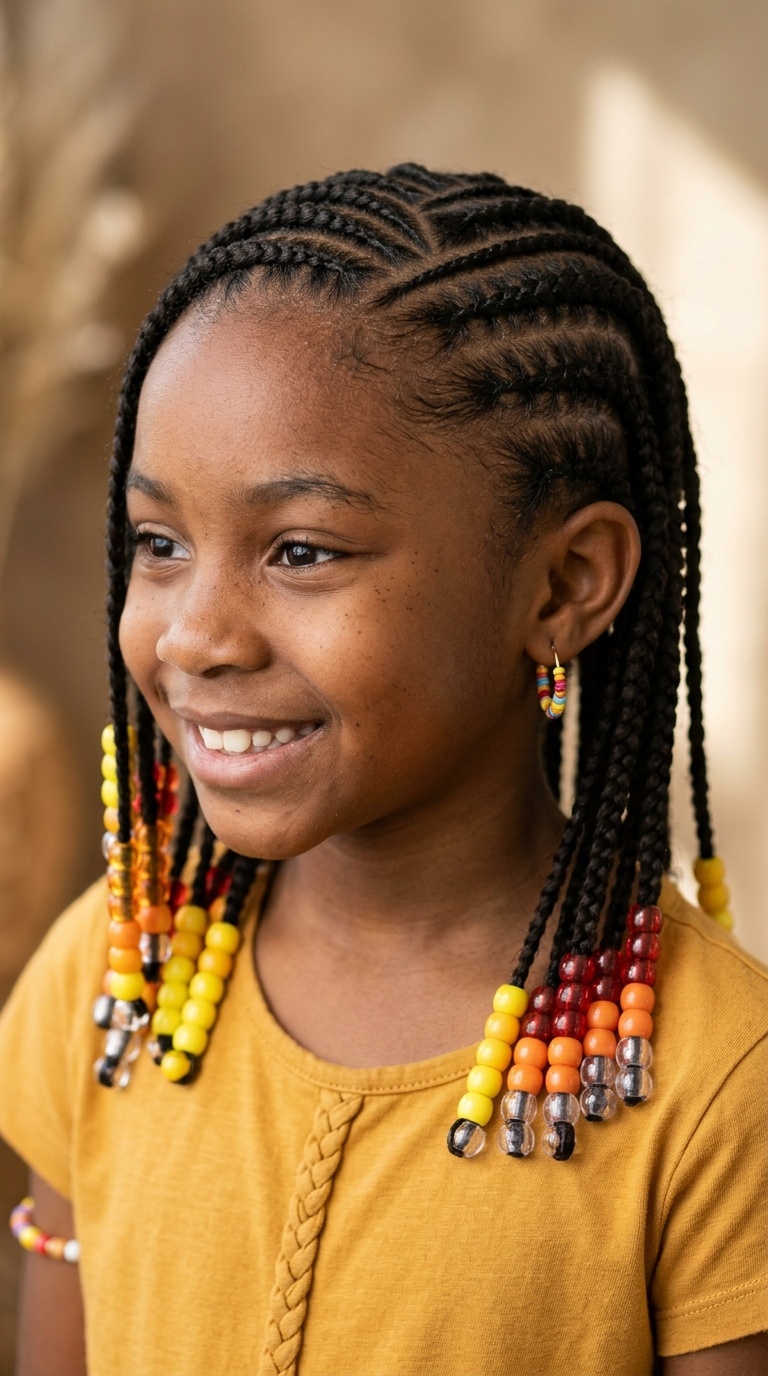 Feed-in Cornrows with Ombre Beads