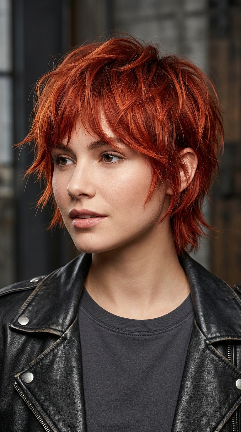 Fiery Red Pixie-Shag Hybrid