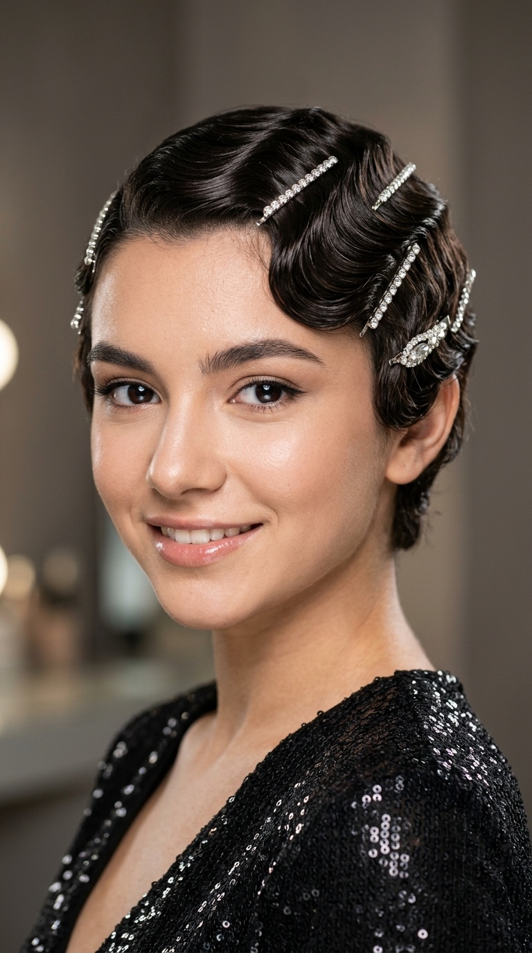 Finger Waves with Vintage Rhinestones