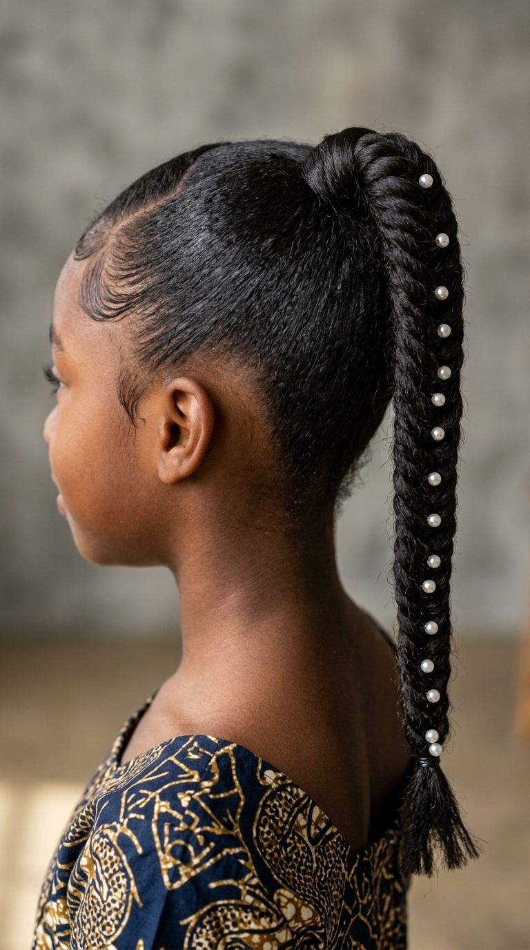 Fishtail Braid Ponytail with Pearl Beads