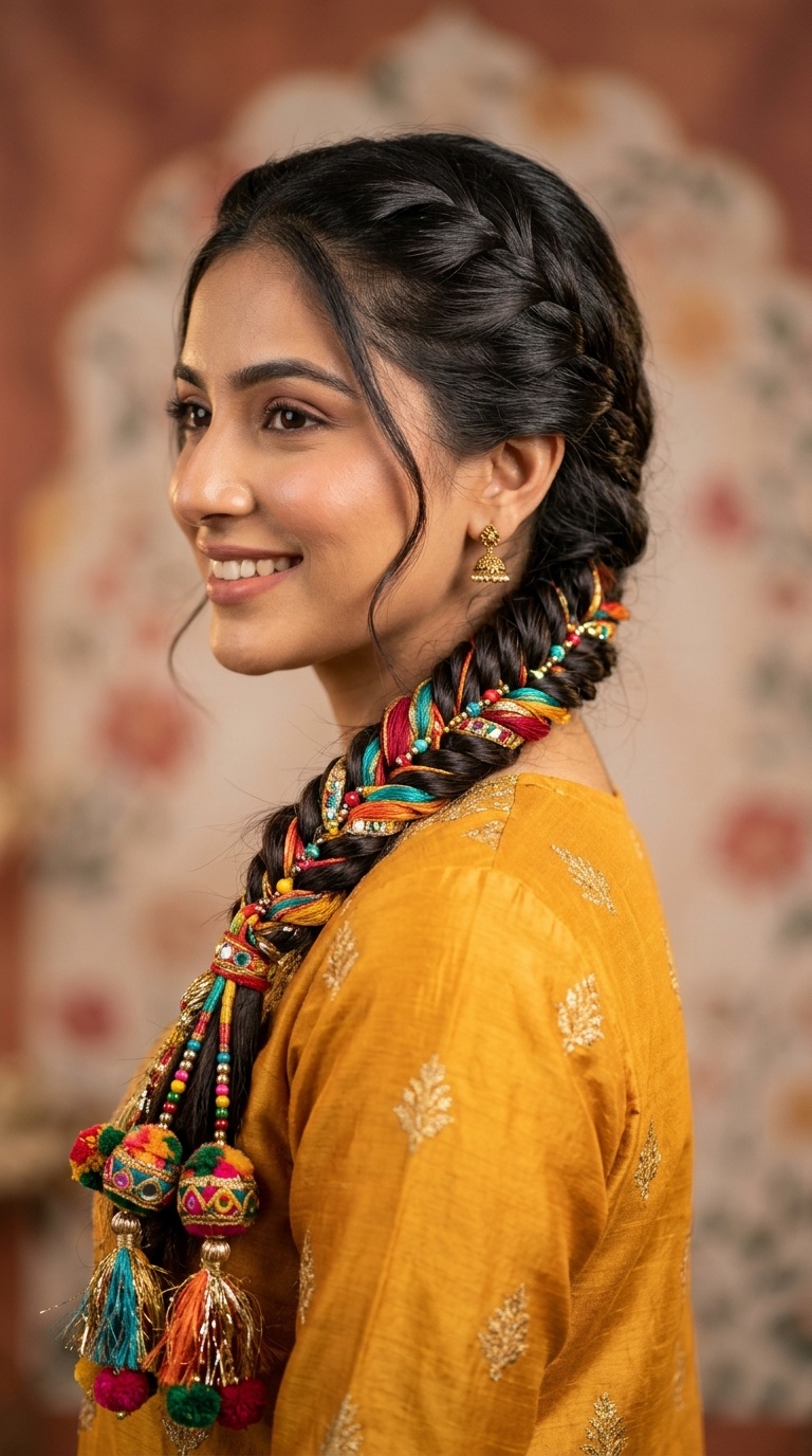 Fishtail Braid with Colorful Parandi