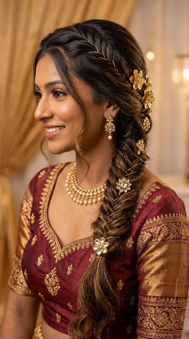 Fishtail Braid with Gold Accessories