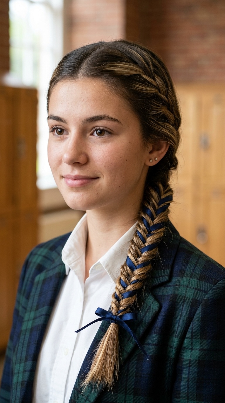 Fishtail Braid with Ribbon Weaving