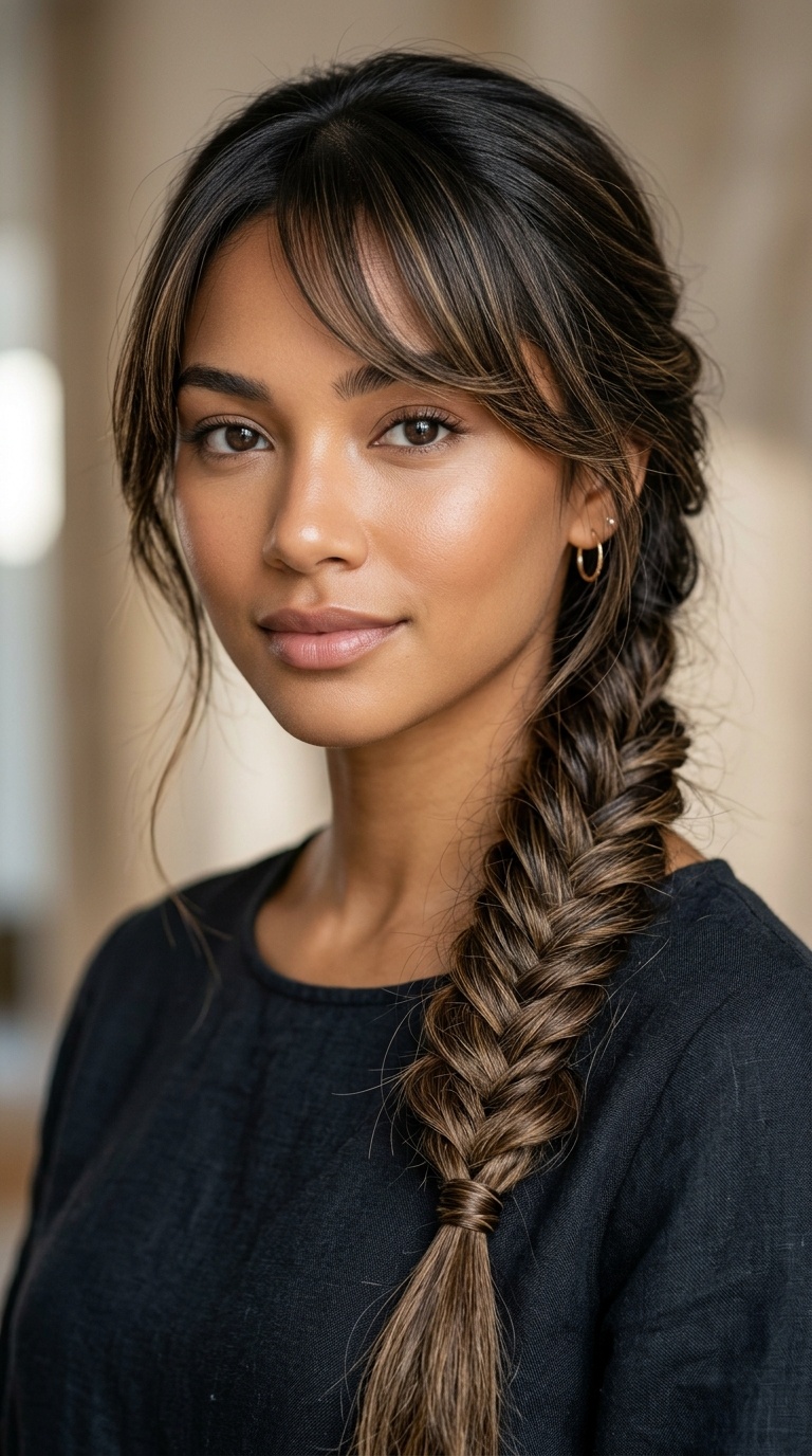 Fishtail Braid with Side-Swept Fringe