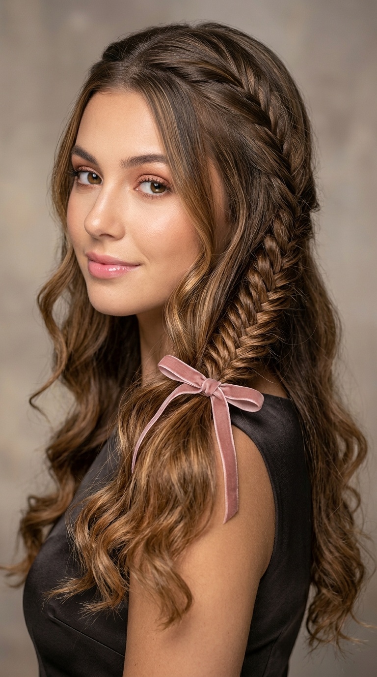 Fishtail Half-Up Ribbon Style