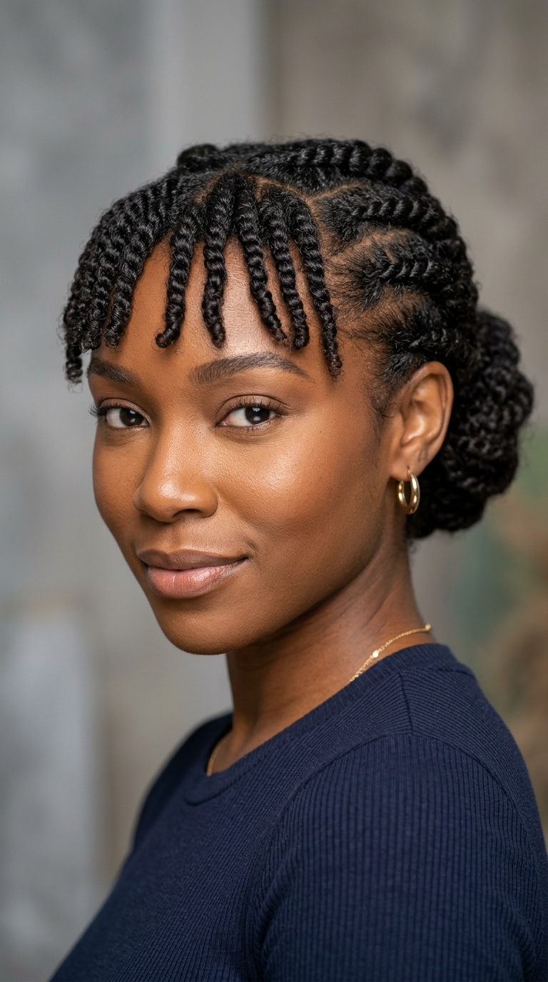 Flat Twist Updo with Bangs