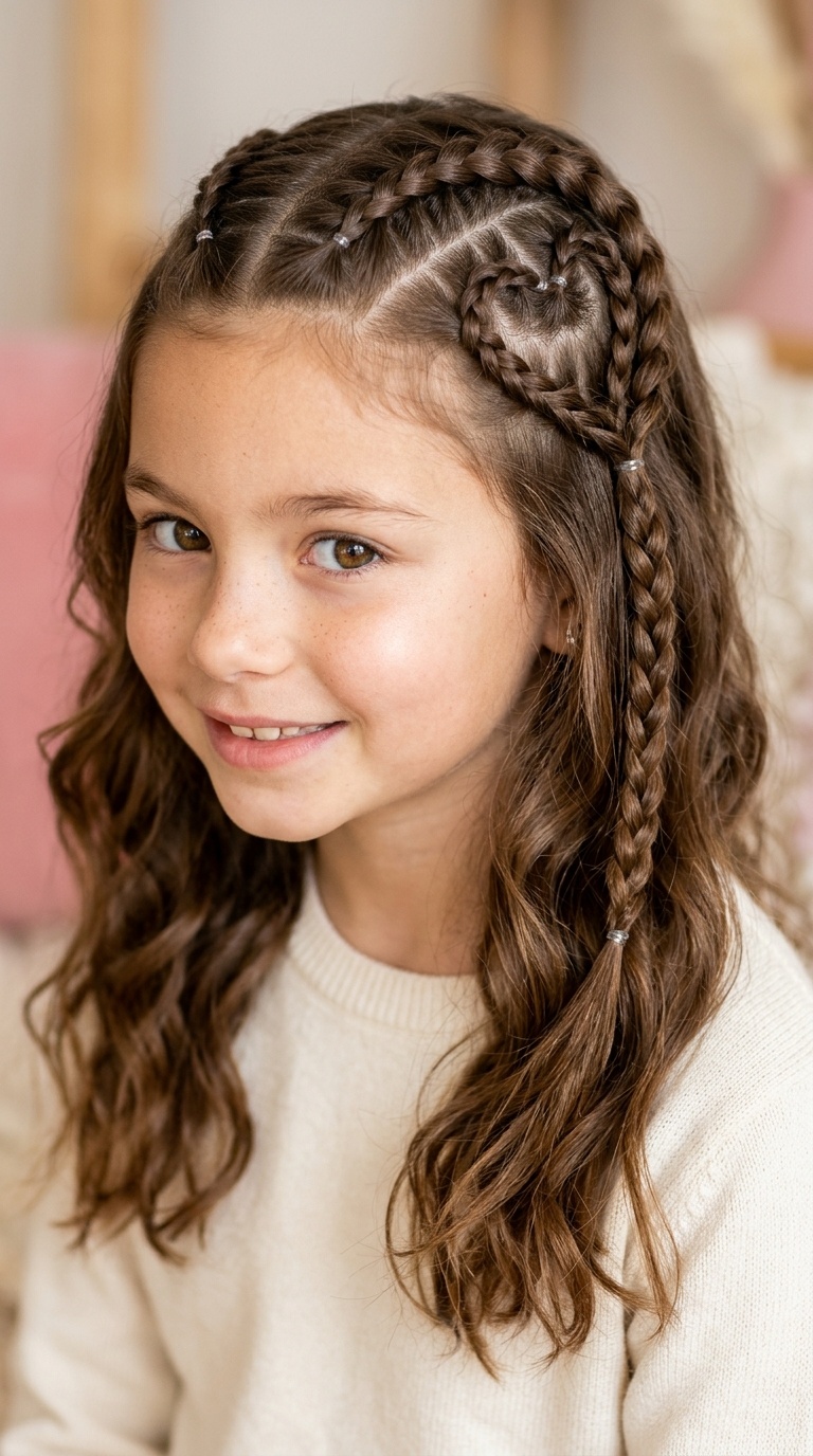 Floating Heart Braids on Loose Hair