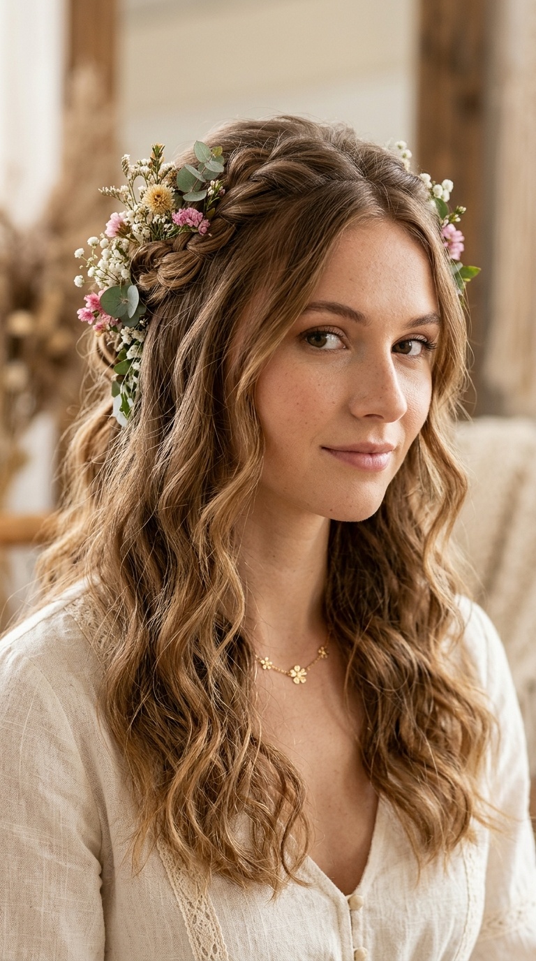 Floral Accented Half-Up Style