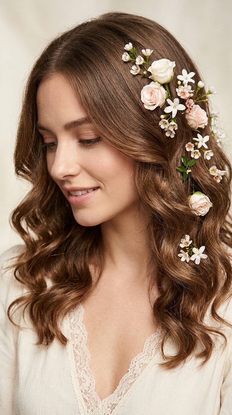 Floral-Accented Loose Curls